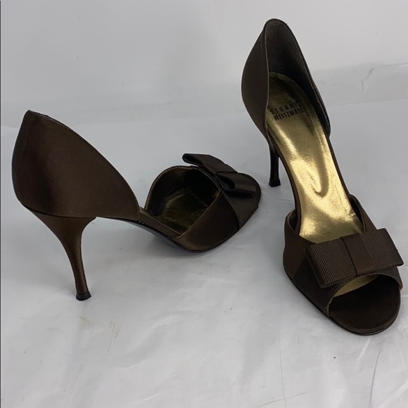 Stuart Weitzman Sz 8.5M D'Orsay Brown Satin Heels - Picture 1 of 9